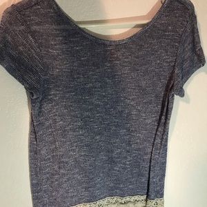 blue tee with lace at bottome